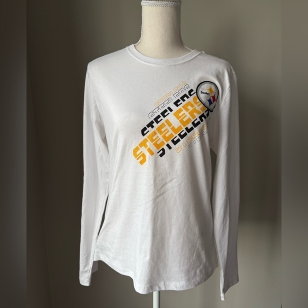 Reebok Pittsburgh Steelers NFL White Long Sleeve Shirt Size Large 100% Cotton